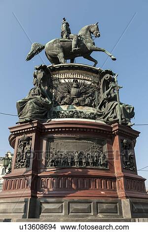 Picture - Low angle view of Monument to Nicholas I, St. Isaac's Square, St. Petersburg, Russia. Fotosearch