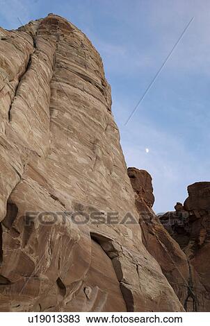 Stock Image - Low angle view of rock formations, Amangiri, Canyon Point, Hoodoo Trail, Utah, USA. Fotosearch