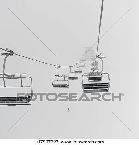 Stock Photo - Low angle view of ski lifts, Symphony Amphitheatre, Whistler, British Columbia, Canada. Fotosearch