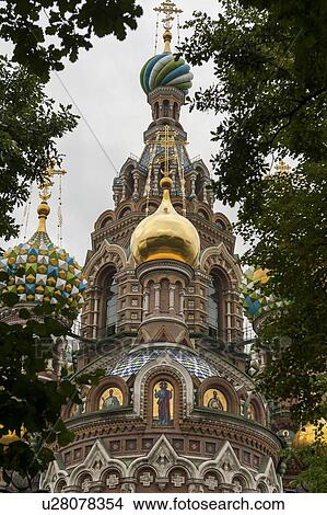 Picture - Low angle view of the Church of the Saviour on Spilled Blood, St. Petersburg, Russia. Fotosearch