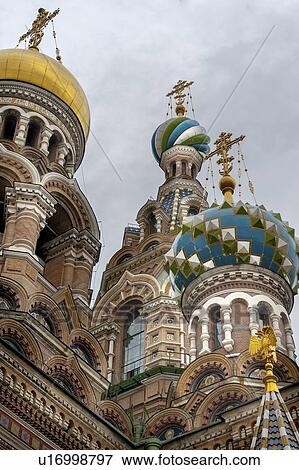 Stock Photo - Low angle view of the Church of the Saviour on Spilled Blood, St. Petersburg, Russia. Fotosearch
