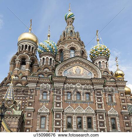 Stock Photograph - Low angle view of the Church of the Saviour on Spilled Blood, St. Petersburg, Russia. Fotosearch