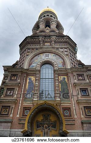 Stock Photograph - Low angle view of the Church of the Saviour on Spilled Blood, St. Petersburg, Russia. Fotosearch