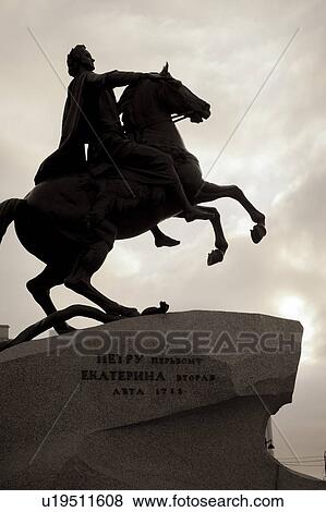 Stock Photo - Low angle view of the statue of The Bronze Horseman, Senate Square, St. Petersburg, Russia. Fotosearch