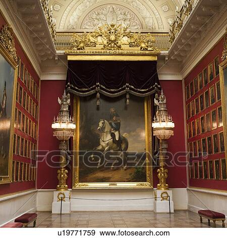Stock Photo - Paintings of famous Russian leaders in a museum, Winter Palace, State Hermitage Museum, Palace Square, St. Petersburg, Russia. Fotosearch