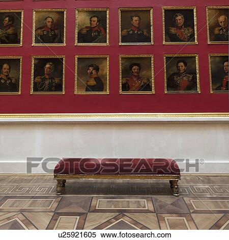 Stock Photography - Paintings of famous Russian leaders in a museum, Winter Palace, State Hermitage Museum, Palace Square, St. Petersburg, Russia. Fotosearch