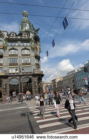 People crossing a road, Singer House, Nevsky Prospekt, St. Petersburg, Russia View Large Photo Image Stock Photograph - People crossing a road, Singer House, Nevsky Prospekt, St. Petersburg, Russia. Fotosearch