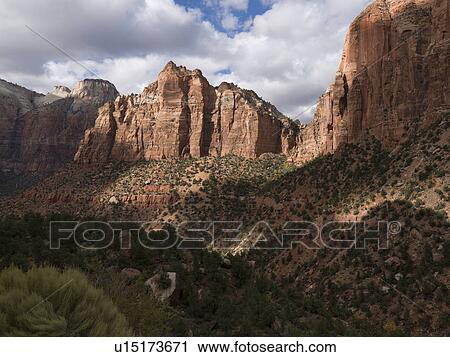Stock Image - Rock formations in a national park, Zion National Park, Utah, USA. Fotosearch