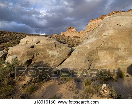 Stock Image - Rock formations on a landscape, Amangiri, Canyon Point, Hoodoo Trail, Utah, USA. Fotosearch