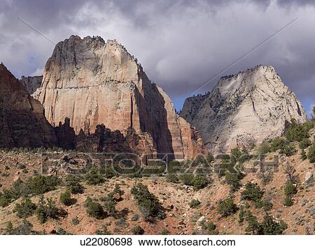 Stock Photo - Rock formations on a landscape, Zion National Park, Utah, USA. Fotosearch