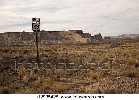Stock Photography - Signboard in a desert, U. S. Route 89, Utah, USA. Fotosearch