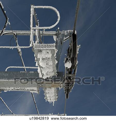 Stock Photo - Sky lift pulleys, Symphony Amphitheatre, Whistler, British Columbia, Canada. Fotosearch