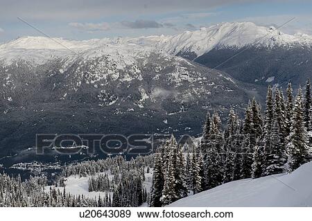 Snowcapped mountain range, Whistler, British Columbia, Canada View Large Photo Image Stock Photo - Snowcapped mountain range, Whistler, British Columbia, Canada. Fotosearch