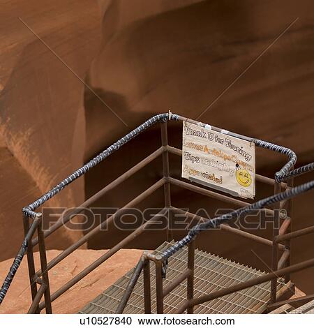 Stock Image - Staircase at a slot canyon, Corkscrew Canyon, Lower Antelope Canyon, Antelope Canyon, Page, Arizona, USA. Fotosearch