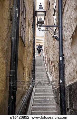 Stock Image - Stepped walkway, Gamla Stan, Stockholm, Sweden. Fotosearch