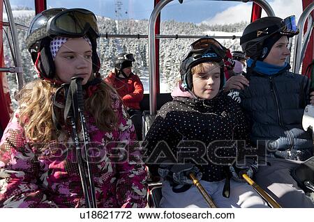 Stock Image - Tourists in Peak 2 Peak Gondola, Whistler, British Columbia, Canada. Fotosearch