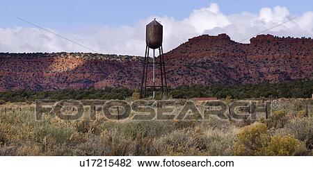 Stock Image - Water tower in a desert, Utah, USA. Fotosearch