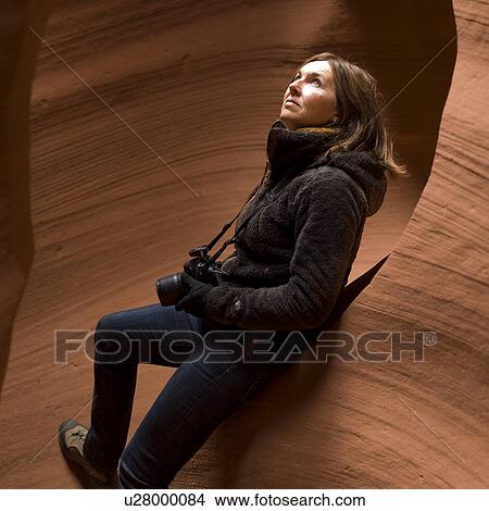 Woman standing in a slot canyon, Corkscrew Canyon, Lower Antelope Canyon, Antelope Canyon, Page, Arizona, USA View Large Photo Image Picture - Woman standing in a slot canyon, Corkscrew Canyon, Lower Antelope Canyon, Antelope Canyon, Page, Arizona, USA. Fotosearch