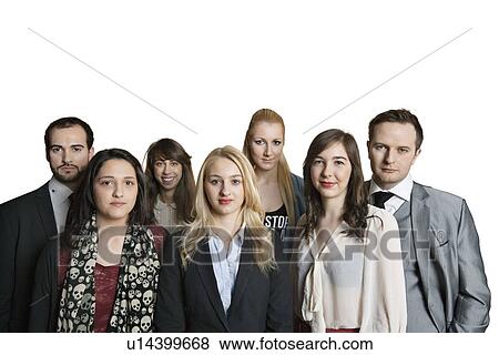 Stock Photo - Portrait of multiethnic professionals over colored background. Fotosearch