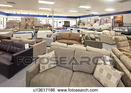 Seating furniture and mattress displayed in store View Large Photo Image Stock Photograph - Seating furniture and mattress displayed in store. Fotosearch