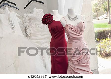 Stock Photo - Wedding dress on display in bridal store. Fotosearch