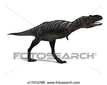 Stock Photo - Aucasaurus dinosaur. Computer artwork of an Aucasaurus, a medium sized dinosaur from Argentina that existed during the late Cretaceous, around 100 to 65 million years ago.. Fotosearch