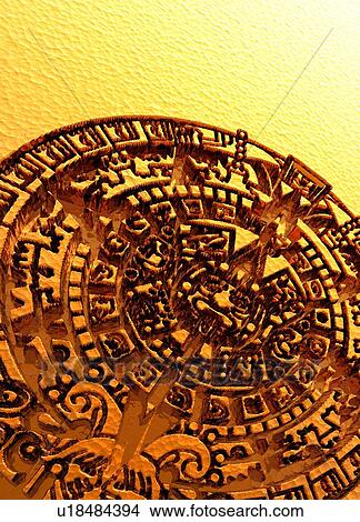 Aztec Sun Stone, computer artwork. This carved stone is also known as the Aztec Calendar Stone. View Large Photo Image Picture - Aztec Sun Stone, computer artwork. This carved stone is also known as the Aztec Calendar Stone.. Fotosearch