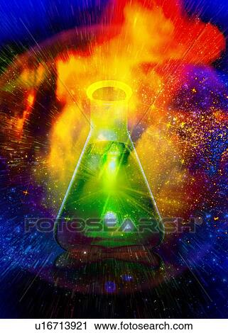 Stock Image - Big bang chemistry, conceptual computer artwork.. Fotosearch