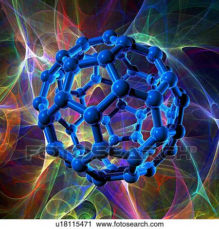 Stock Image - Buckyball molecule, computer artwork.. Fotosearch
