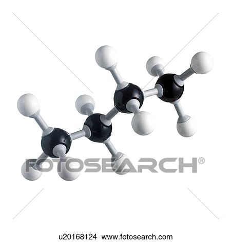 Picture - Butane molecule. Atoms are represented as spheres and are colour-coded: carbon (black) and hydrogen (white).. Fotosearch