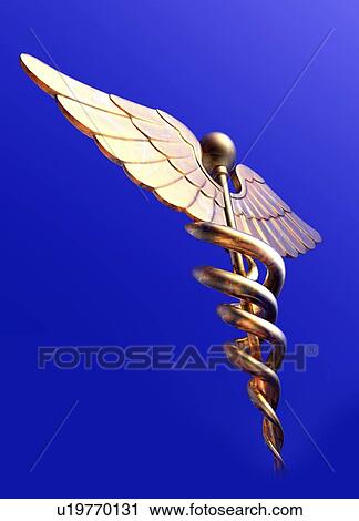 Stock Image - Caduceus, computer artwork. The caduceus is an ancient symbol that is often associated with the medical profession.. Fotosearch