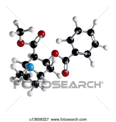 Cocaine drug molecule. Atoms are represented as spheres and are colour-coded: carbon (black), hydrogen (white), nitrogen (blue) and oxygen (red). View Large Photo Image Stock Photo - Cocaine drug molecule. Atoms are represented as spheres and are colour-coded: carbon (black), hydrogen (white), nitrogen (blue) and oxygen (red).. Fotosearch