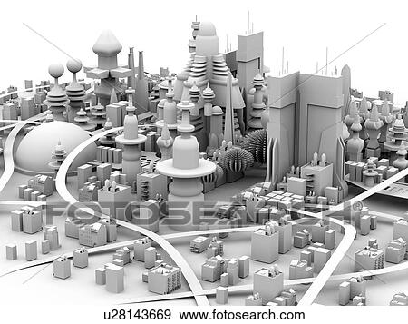 Computer artwork of a future town. View Large Photo Image Stock Photo - Computer artwork of a future town.. Fotosearch