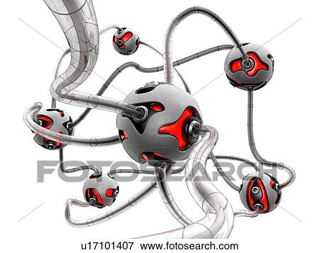 Computer artwork of a futuristic network made of metal balls with red lights, connected by grey cables. View Large Photo Image Stock Photo - Computer artwork of a futuristic network made of metal balls with red lights, connected by grey cables.. Fotosearch