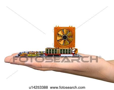Computer artwork of a hand holding a computer motherboard, the main circuit board of a personal computer (PC). Motherboard components include transistors, diodes, resistors, capacitors and inductors. Motherboards contain the main processing parts of a com View Large Photo Image Stock Photo - Computer artwork of a hand holding a computer motherboard, the main circuit board of a personal computer (PC). Motherboard components include transistors, diodes, resistors, capacitors and inductors. Motherboards contain the main processing parts of a com. Fotosearch