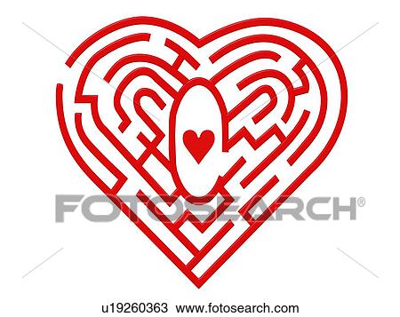 Stock Image - Computer artwork of the human heart conceptualized as a maze.. Fotosearch