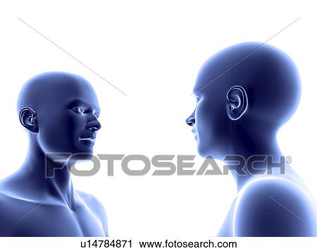 Stock Image - Conceptual computer artwork of a man and woman facing each other.. Fotosearch