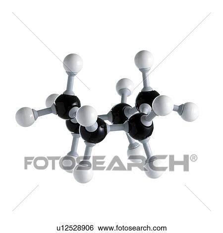 Stock Photograph - Cyclohexane molecule in its boat conformational form. Atom are represented as spheres and are colour-coded: carbon (black) and hydrogen (white).. Fotosearch