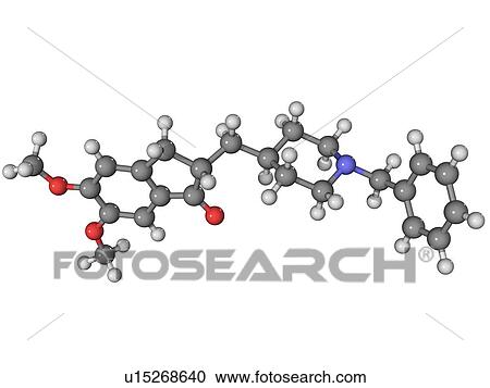 Donepezil Alzheimer's drug, molecular model. Atoms are represented as spheres and are colour-coded: carbon (grey), hydrogen (white), oxygen (red) and nitrogen (blue). View Large Photo Image Stock Image - Donepezil Alzheimer's drug, molecular model. Atoms are represented as spheres and are colour-coded: carbon (grey), hydrogen (white), oxygen (red) and nitrogen (blue).. Fotosearch