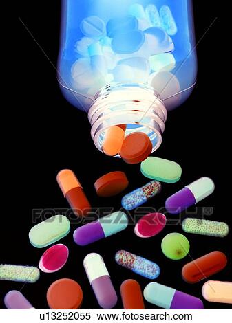 Drugs pouring from a bottle. View Large Photo Image Stock Photography - Drugs pouring from a bottle.. Fotosearch