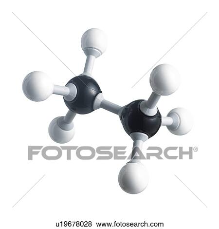 Stock Photo - Ethane molecule. Atoms are represented as spheres and are colour-coded: carbon (black) and hydrogen (white).. Fotosearch