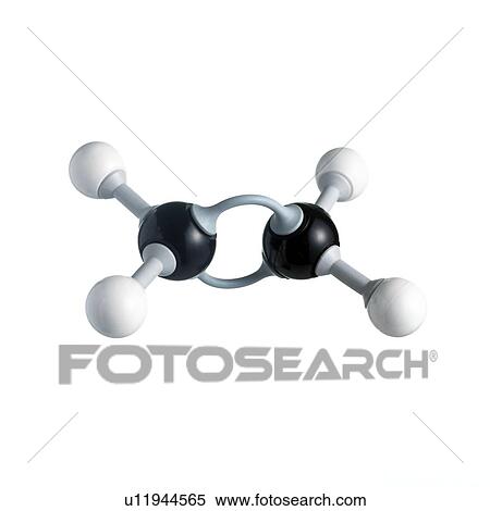 Stock Photography - Ethene molecule. Atoms are represented as spheres and are colour-coded: carbon (black) and hydrogen (white).. Fotosearch