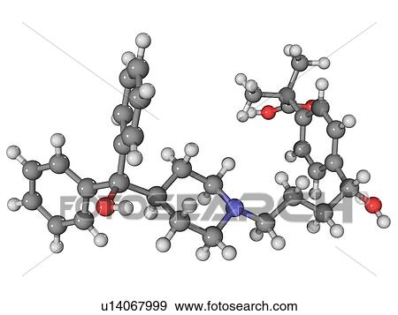 Stock Photo - Fexofenadine, molecular model. This is a non-sedating antihistamine drug. Atoms are represented as spheres and are colour-coded: carbon (grey), hydrogen (white), oxygen (red) and nitrogen (blue).. Fotosearch