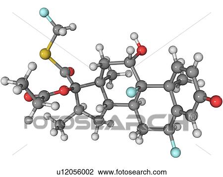 Fluticasone, molecular model. This corticosteroid is used to treat asthma attacks. Atoms are represented as spheres and are colour-coded: carbon (grey), hydrogen (white) oxygen (red), fluorine (blue) and sulphur (yellow). View Large Photo Image Stock Image - Fluticasone, molecular model. This corticosteroid is used to treat asthma attacks. Atoms are represented as spheres and are colour-coded: carbon (grey), hydrogen (white) oxygen (red), fluorine (blue) and sulphur (yellow).. Fotosearch