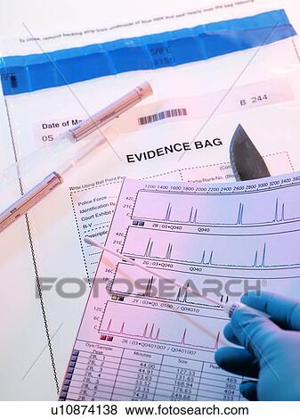 Stock Photo - Forensic evidence. DNA (deoxyribonucleic acid) swab and test results.. Fotosearch
