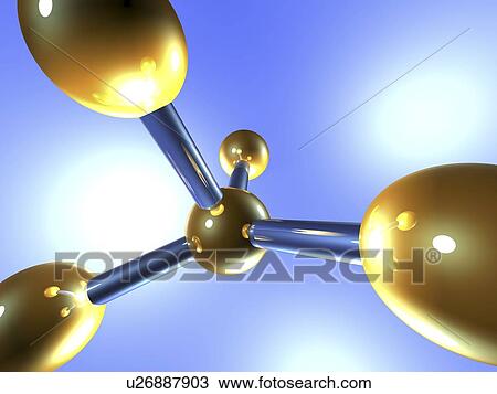Stock Image - Generic molecule in wide-angle view. In molecular models such as this, atoms are shown as spheres and the bonds between them as rods.. Fotosearch