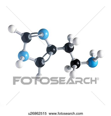 Histamine molecule. Atoms are represented as spheres and are colour-coded: carbon (black), hydrogen (white) and nitrogen (blue). View Large Photo Image Stock Photography - Histamine molecule. Atoms are represented as spheres and are colour-coded: carbon (black), hydrogen (white) and nitrogen (blue).. Fotosearch