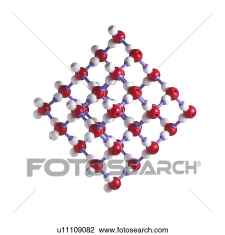 Stock Image - Ice lattice. Atoms are represented as spheres and are colour-coded: oxygen (red) and hydrogen (white).. Fotosearch