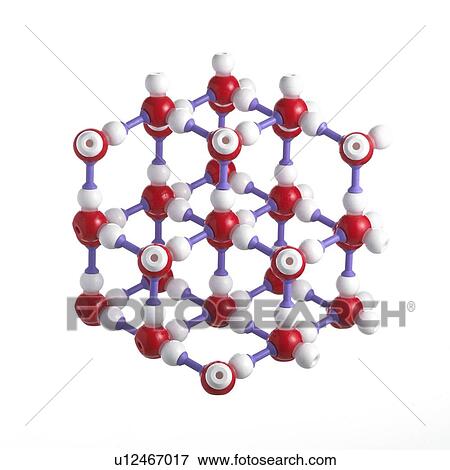 Stock Photo - Ice lattice. Atoms are represented as spheres and are colour-coded: oxygen (red) and hydrogen (white).. Fotosearch