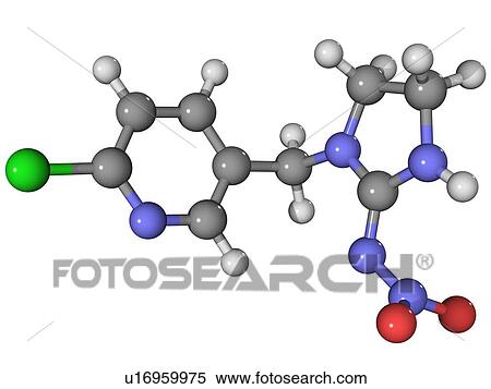 Imidacloprid insecticide, molecular model. Atoms are represented as spheres and are colour-coded: carbon (grey), hydrogen (white), nitrogen (blue), oxygen (red) and chlorine (green). View Large Photo Image Stock Photography - Imidacloprid insecticide, molecular model. Atoms are represented as spheres and are colour-coded: carbon (grey), hydrogen (white), nitrogen (blue), oxygen (red) and chlorine (green).. Fotosearch